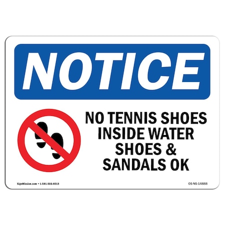 Signmission OSHA Sign, No Tennis Shoes Inside Water With, 18in X 12in Rigid Plastic, 18" W, 12" H, Landscape OS-NS-P-1218-L-14888